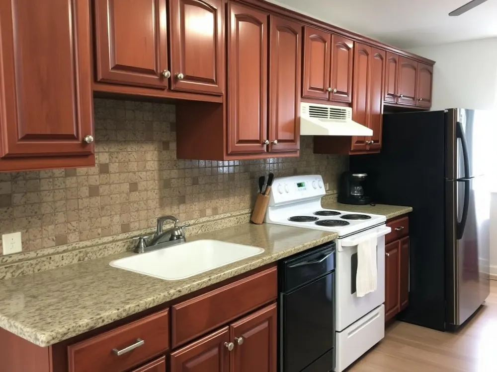 Before: cramped outdated kitchen